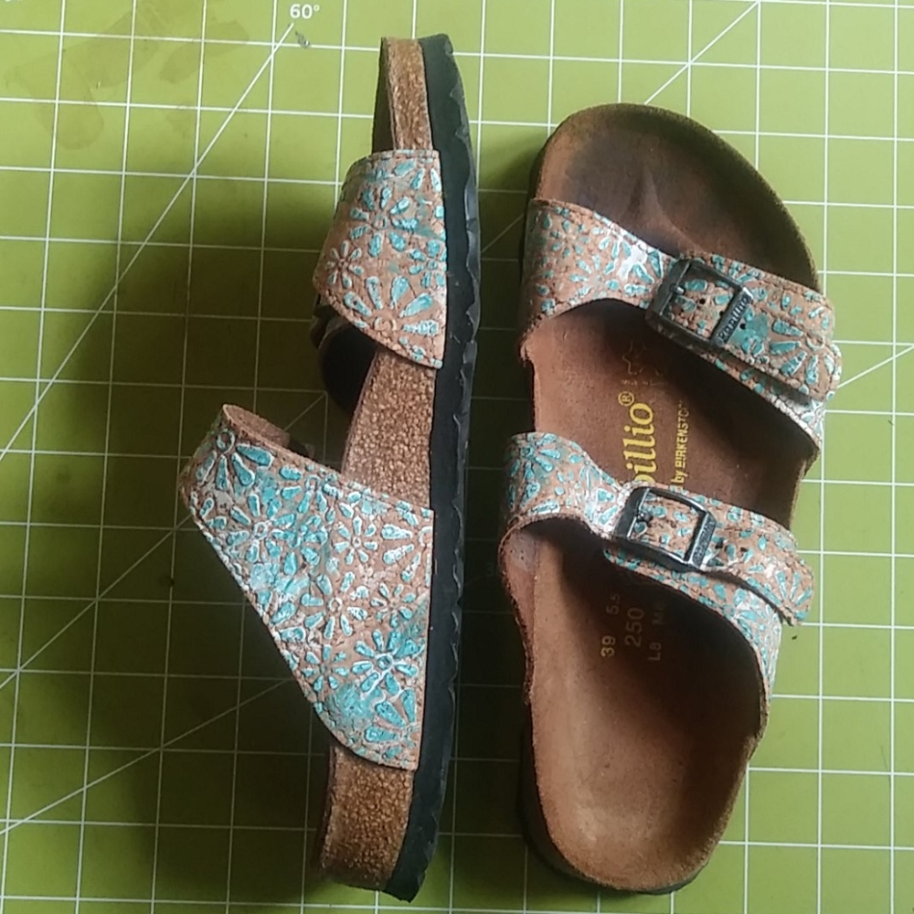 Teal leather Papillio Birkenstock sandals